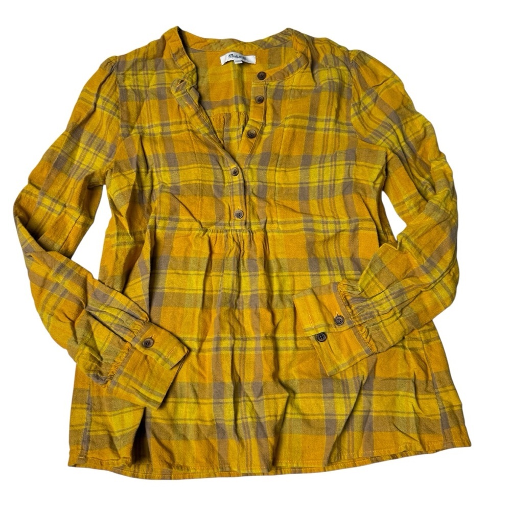 Madewell shirt Madewell Leysfield popover shirt flannel plaid mustard yellow - Picture 3 of 8